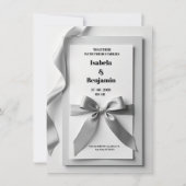 Grijze huwelijksuitnodiging met satijnen lint kaart (Voorkant)