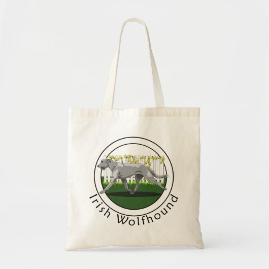 Grijze Ierse Wolfshond met gele bloem hek Tote Bag (Voorkant)