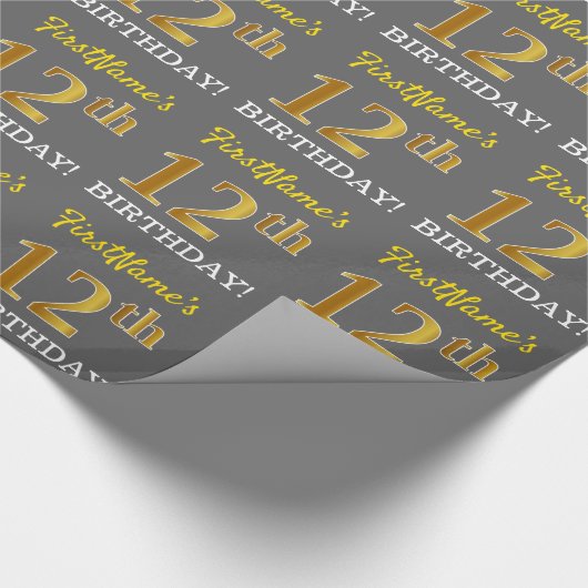 Grijze, imitatie Gold Kijk "12e BIRTHDAY" Cadeaupapier (Hoek)