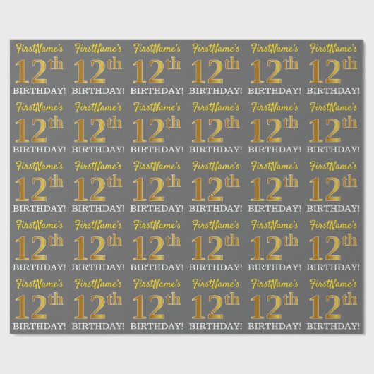Grijze, imitatie Gold Kijk "12e BIRTHDAY" Cadeaupapier (Vlak)