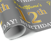 Grijze, imitatie Gold Kijk "12e BIRTHDAY" Cadeaupapier (Rol Hoek)