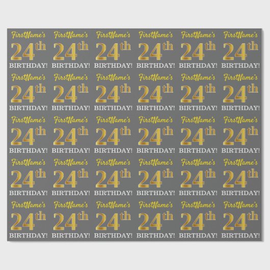 Grijze, imitatie Gold Kijk "24e BIRTHDAY" Cadeaupapier (Vlak)