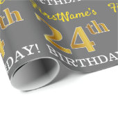 Grijze, imitatie Gold Kijk "24e BIRTHDAY" Cadeaupapier (Rol Hoek)