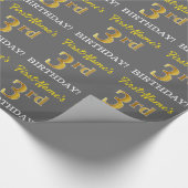 Grijze, imitatie Gold Kijk "3e BIRTHDAY" Cadeaupapier (Hoek)