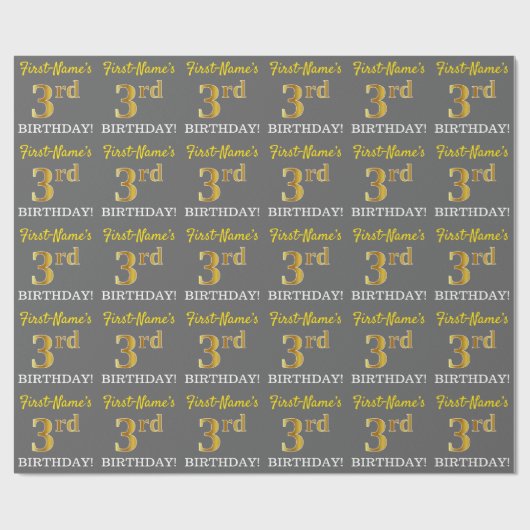 Grijze, imitatie Gold Kijk "3e BIRTHDAY" Cadeaupapier (Vlak)