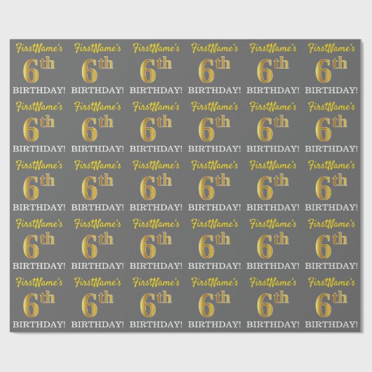 Grijze, imitatie Gold Kijk "6e BIRTHDAY" Cadeaupapier (Vlak)