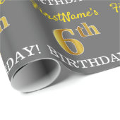 Grijze, imitatie Gold Kijk "6e BIRTHDAY" Cadeaupapier (Rol Hoek)