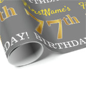 Grijze, imitatie Gold Kijk "77e BIRTHDAY" Cadeaupapier (Rol Hoek)