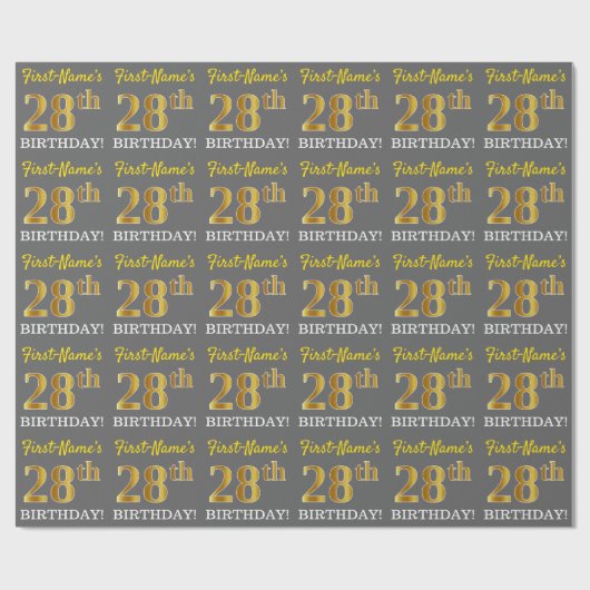 Grijze, imitatie Gold look "28e BIRTHDAY" Cadeaupapier (Vlak)