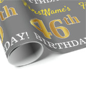 Grijze, imitatie Gold look "46e BIRTHDAY" Cadeaupapier (Rol Hoek)