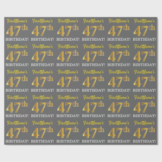 Grijze, imitatie Gold look "47e BIRTHDAY" Cadeaupapier (Vlak)