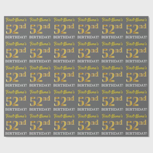 Grijze, imitatie Gold look "52e BIRTHDAY" Cadeaupapier (Vlak)