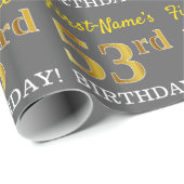 Grijze, imitatie Gold look "53e BIRTHDAY" Cadeaupapier (Rol Hoek)