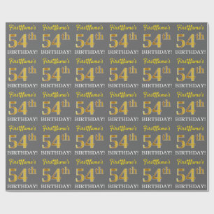 Grijze, imitatie Gold look "54e BIRTHDAY" Cadeaupapier