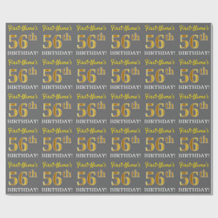 Grijze, imitatie Gold look "56e BIRTHDAY" Cadeaupapier