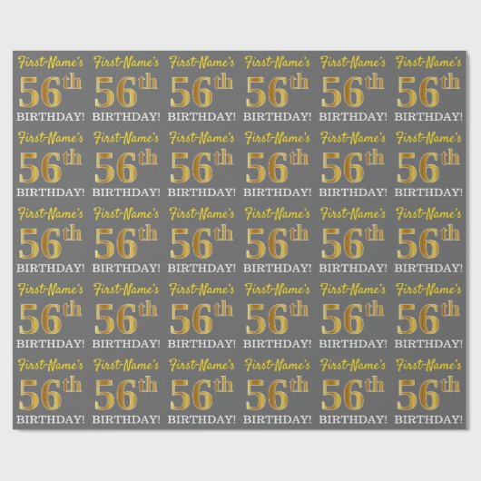 Grijze, imitatie Gold look "56e BIRTHDAY" Cadeaupapier (Vlak)