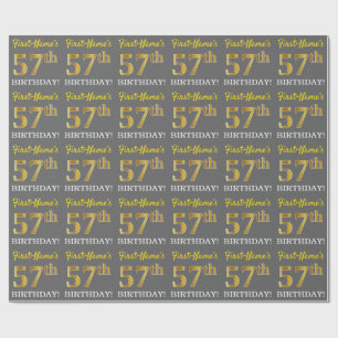 Grijze, imitatie Gold look "57e BIRTHDAY" Cadeaupapier