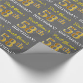 Grijze, imitatie Gold look "58e BIRTHDAY" Cadeaupapier (Hoek)