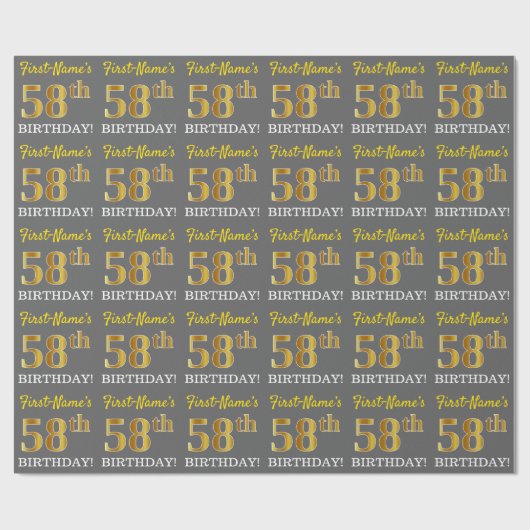 Grijze, imitatie Gold look "58e BIRTHDAY" Cadeaupapier (Vlak)