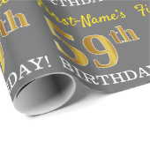 Grijze, imitatie Gold look "59e BIRTHDAY" Cadeaupapier (Rol Hoek)