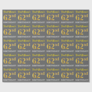 Grijze, imitatie Gold look "62e BIRTHDAY" Cadeaupapier