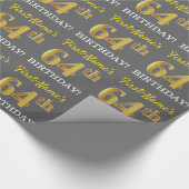 Grijze, imitatie Gold look "64e BIRTHDAY" Cadeaupapier (Hoek)