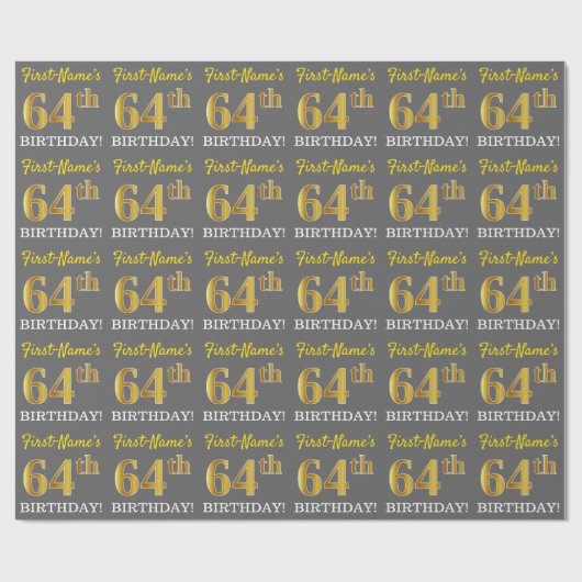 Grijze, imitatie Gold look "64e BIRTHDAY" Cadeaupapier (Vlak)