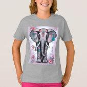 Grijze Indiase olifant verfraaid met bloemen T-shirt (Voorkant)