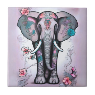 Grijze Indiase olifant verfraaid met bloemen Tegeltje