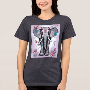 Grijze Indiase olifant verfraaid met bloemen Tri-Blend Shirt