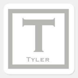 Grijze Initiaal Naam Kinder Jongen Partij Terug na Vierkante Sticker