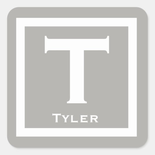 Grijze Initiaal Naam Kinder Jongen Partij Terug na Vierkante Sticker (Voorkant)