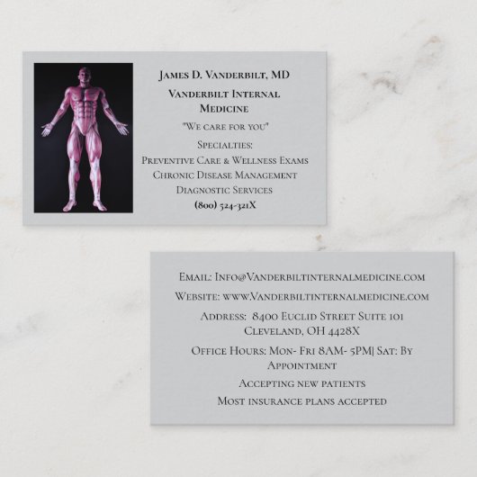 Grijze internist DR Menselijk Lichaam Interne Gene Visitekaartje (Voorkant / Achterkant)