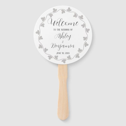 Grijze Ivy Krans Gepersonaliseerd Trouwprogramma Handwaaier (Voorkant)