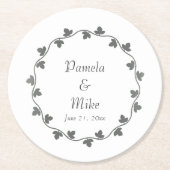 Grijze Ivy Krans Gepersonaliseerde bruiloft Ronde Kartonnen Onderzetter (Voorkant)