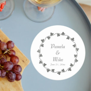 Grijze Ivy Krans Gepersonaliseerde bruiloft Ronde Kartonnen Onderzetter