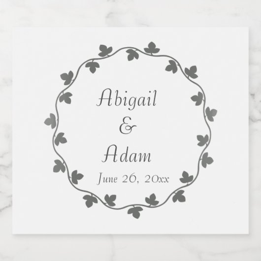 Grijze Ivy Krans Gepersonaliseerde bruiloft Sparkling Wijnetiket (Enkel label)