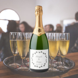 Grijze Ivy Krans Gepersonaliseerde bruiloft Sparkling Wijnetiket