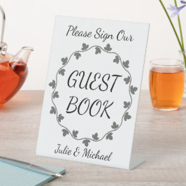 Grijze Ivy Krans Trouwen Wit Gastboek Reclamebord Met Voetstuk