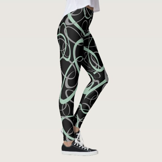 grijze jade en grijs verweven looploopy patroon leggings (Rechts)