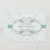 Grijze Jade en Grijze Damast Save The Date Aankondigingskaart (Voorkant / Achterkant)