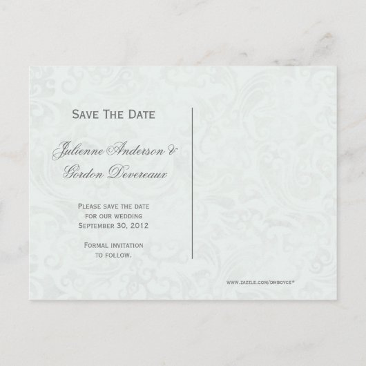 Grijze Jade en Grijze Damast Save The Date Aankondigingskaart (Achterkant)