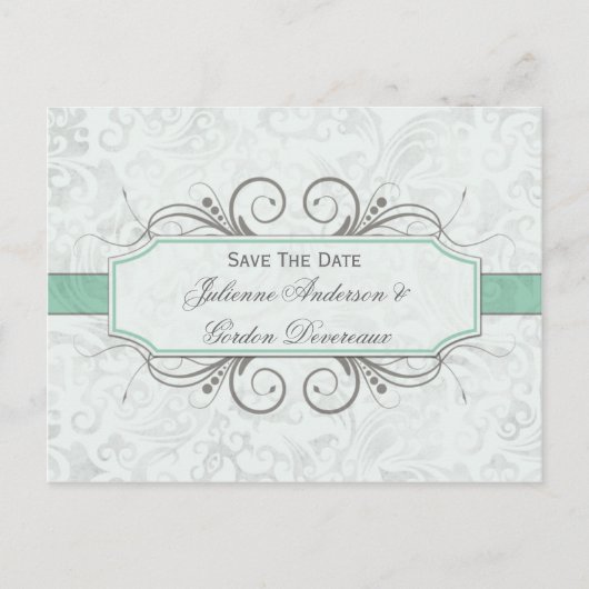 Grijze Jade en Grijze Damast Save The Date Aankondigingskaart (Voorkant)