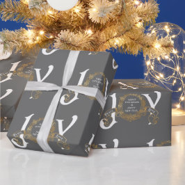 Grijze  Joy Peace Love Gold Klassieke kerst Cadeaupapier