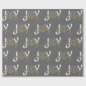 Grijze  Joy Peace Love Gold Klassieke kerst Cadeaupapier (Vlak)