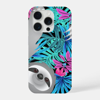 Grijze Jungle Luiaard in Kleurrijke Jungle Hoesje iPhone 15 Pro Case