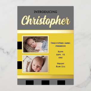 Grijze kaart voor aankondiging van nieuwe baby met