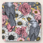 Grijze kaken en bloemen bier onderzetter (Voorkant)