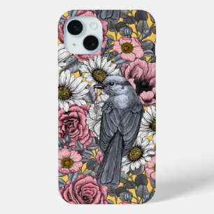 Grijze kaken en bloemen iPhone 15 mini hoesje
