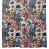 Grijze kaken en bloemen douchegordijn (Voorkant)